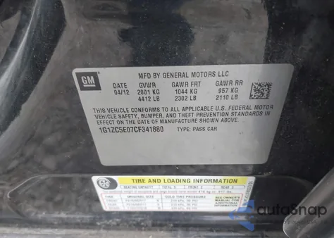 2012 Chevrolet Malibu 1Lt z USA, uszkodzony, nr VIN 1G1ZC5E07CF341880